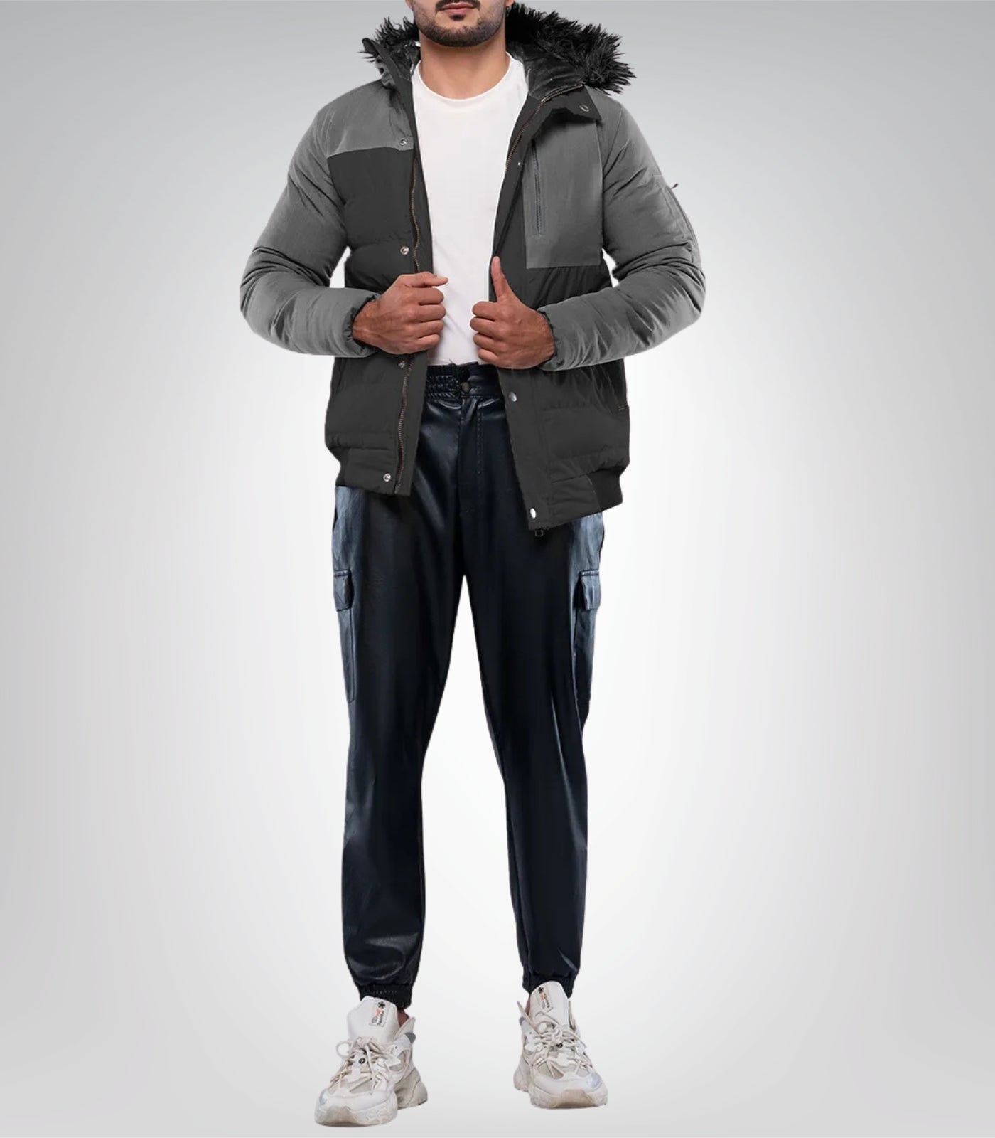 Walter Men’s Duck Down Dark Gray Puffer Jacket with Hood 700 Fill Power Insulated Winter Coat