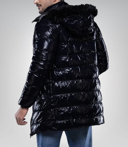 Carlos Men’s Duck Down Navy Blue Puffer Jacket with Hood 700 Fill Power Insulated Winter Coat