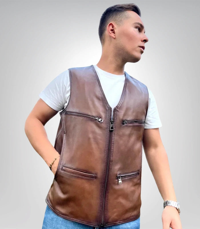 Genuine leather casual vest – classic men’s outerwear