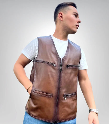 Genuine leather casual vest – classic men’s outerwear
