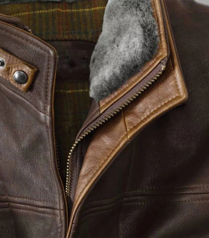 Classic brown leather vest – western outerwear with shearling detail