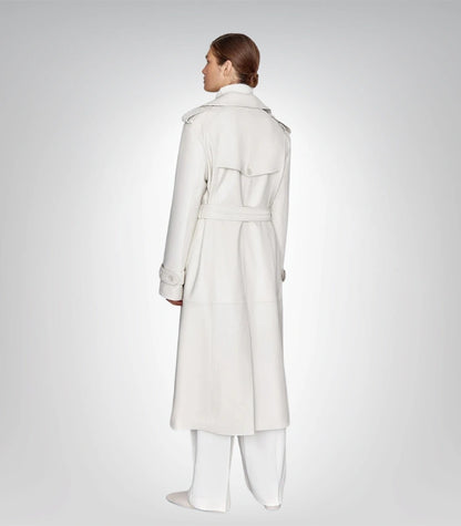 Classic women’s leather trench coat – off-white long elegant style