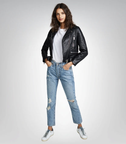Women’s real leather jacket – black 100% genuine leather coat