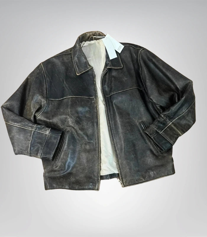 Women’s Distressed Brown Leather Jacket | Oversized Sheepskin Biker Moto