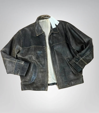 Women’s Distressed Brown Leather Jacket | Oversized Sheepskin Biker Moto