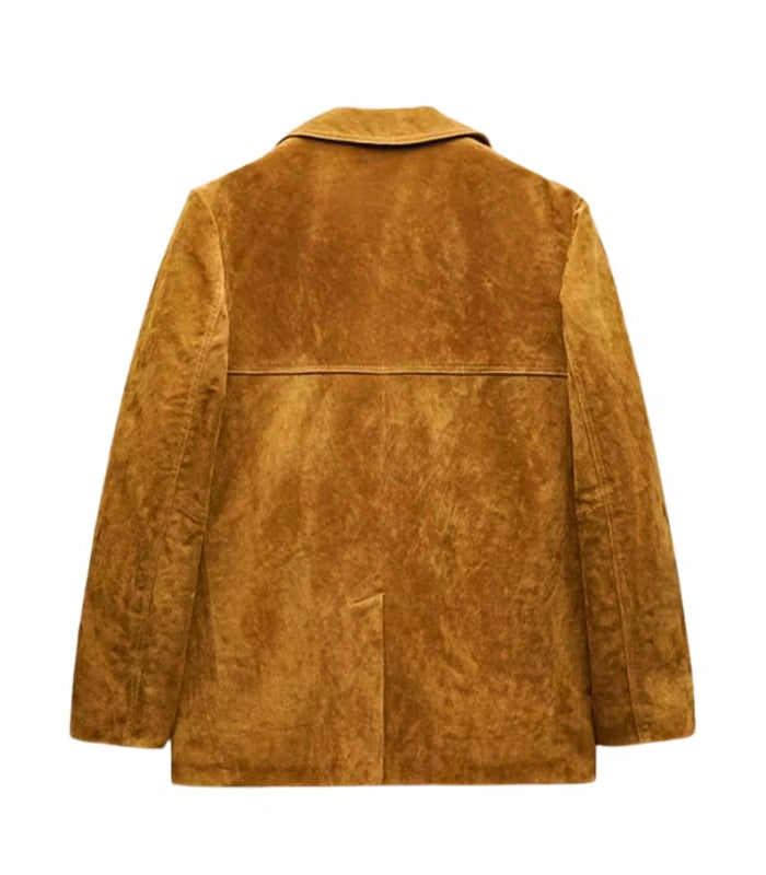 Western-inspired leather blazer – brown suede cowgirl jacket