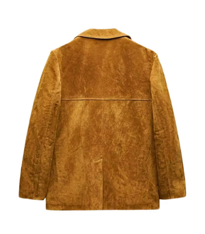 Western-inspired leather blazer – brown suede cowgirl jacket