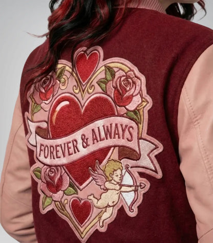 Women’s Valentine Varsity Jacket – Love Patch Embroidered