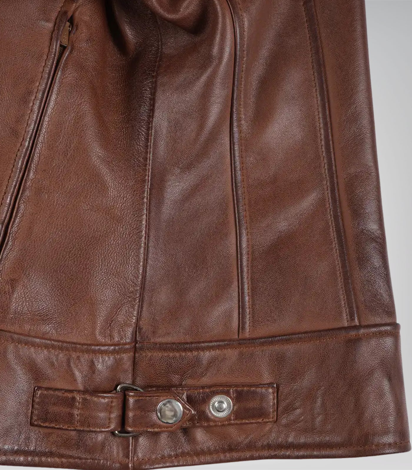Women’s genuine cognac-toned leather biker jacket