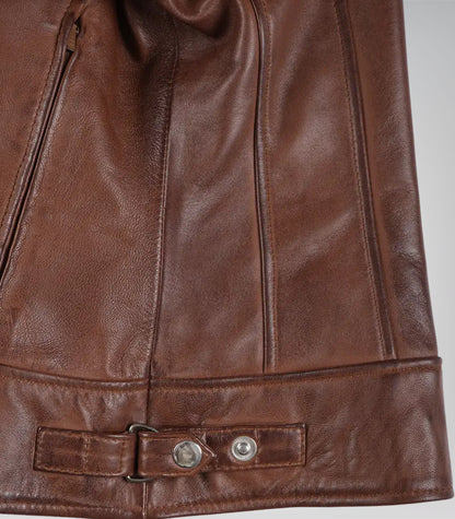 Women’s genuine cognac-toned leather biker jacket