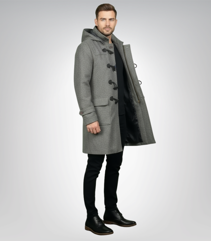Drake Grey Wool Hooded Duffle Coat