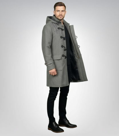 Drake Grey Wool Hooded Duffle Coat