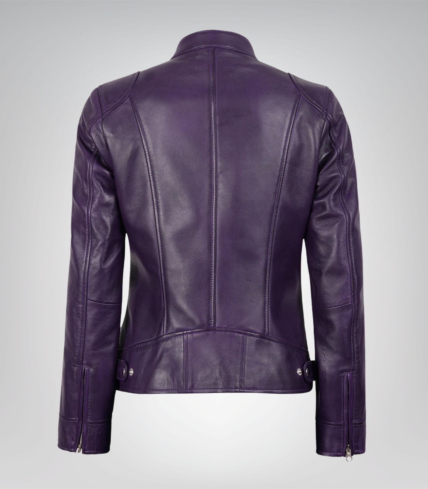 Dodge Women’s Premium Lambskin Leather Biker Jacket Purple