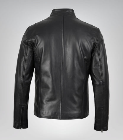 Men’s real leather motorcycle jacket in matte black