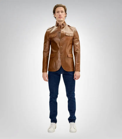 Men’s brown leather motorcycle shirt jacket – handmade slim fit