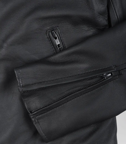 Men’s Genuine Leather Biker Jacket Matte Black Finish