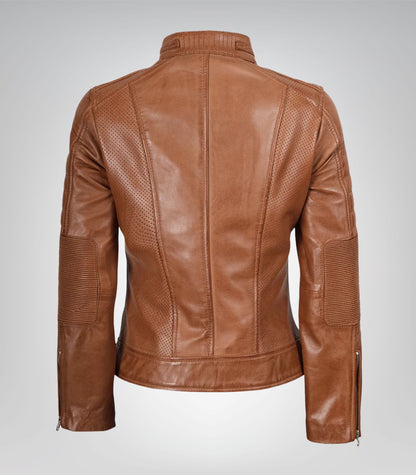 Women’s Tan Leather Moto Jacket Timeless Biker Design