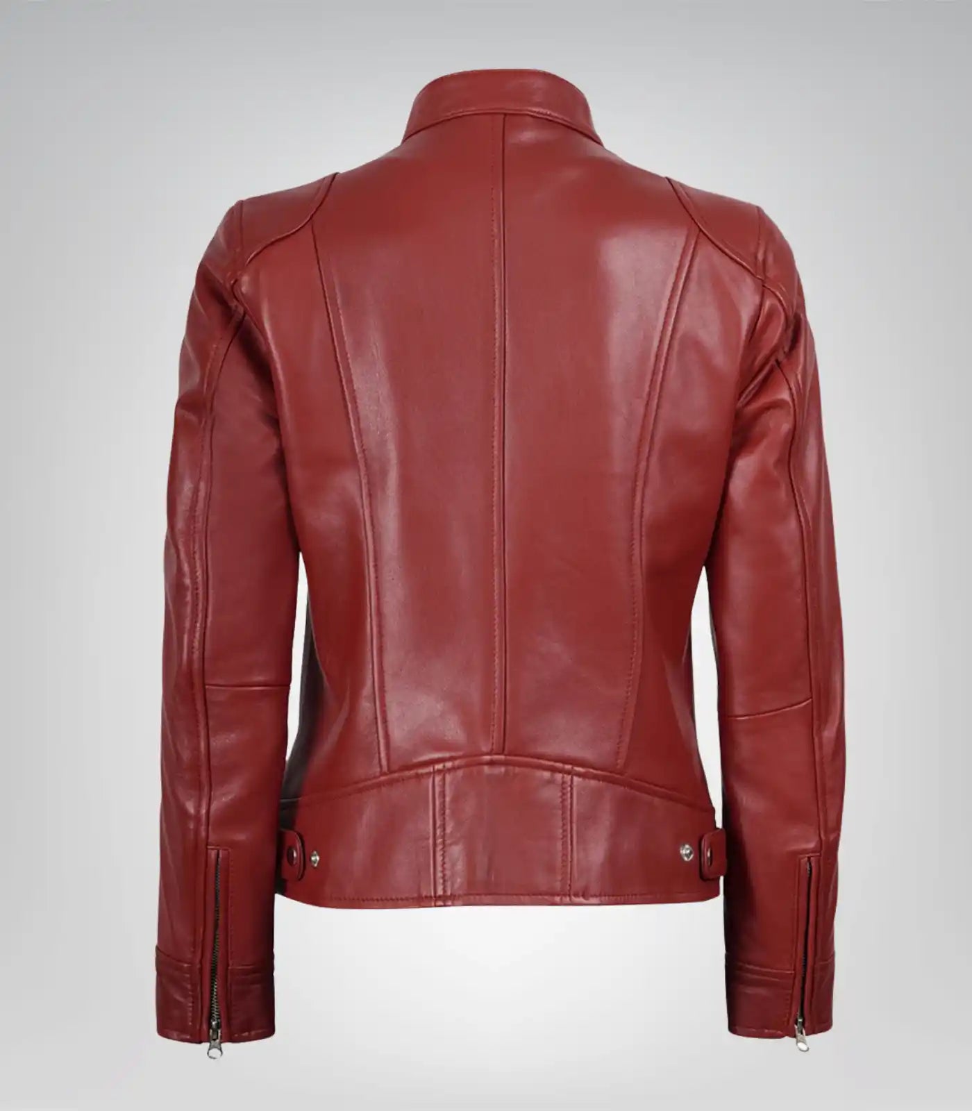 Women’s Luxe Red Real Leather Biker Jacket