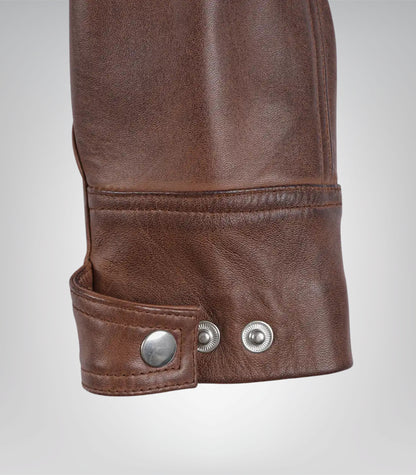 Women’s Cognac Moto Leather Jacket with Quilted Shoulder Detail