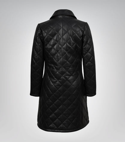 Glen Women’s Black Quilted Leather Car Coat with Brown Highlights
