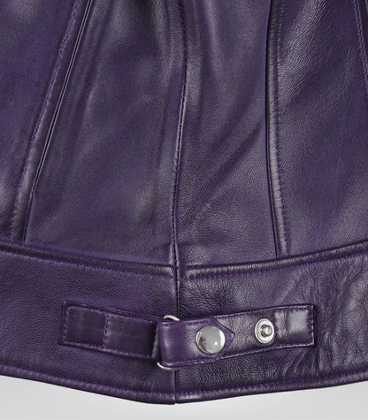 Women’s Purple Leather Biker Jacket with Contemporary Fit