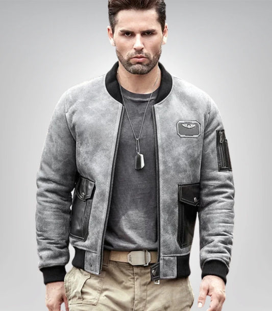 Men's A2 Airforce sheepskin shearling leather bomber jacket