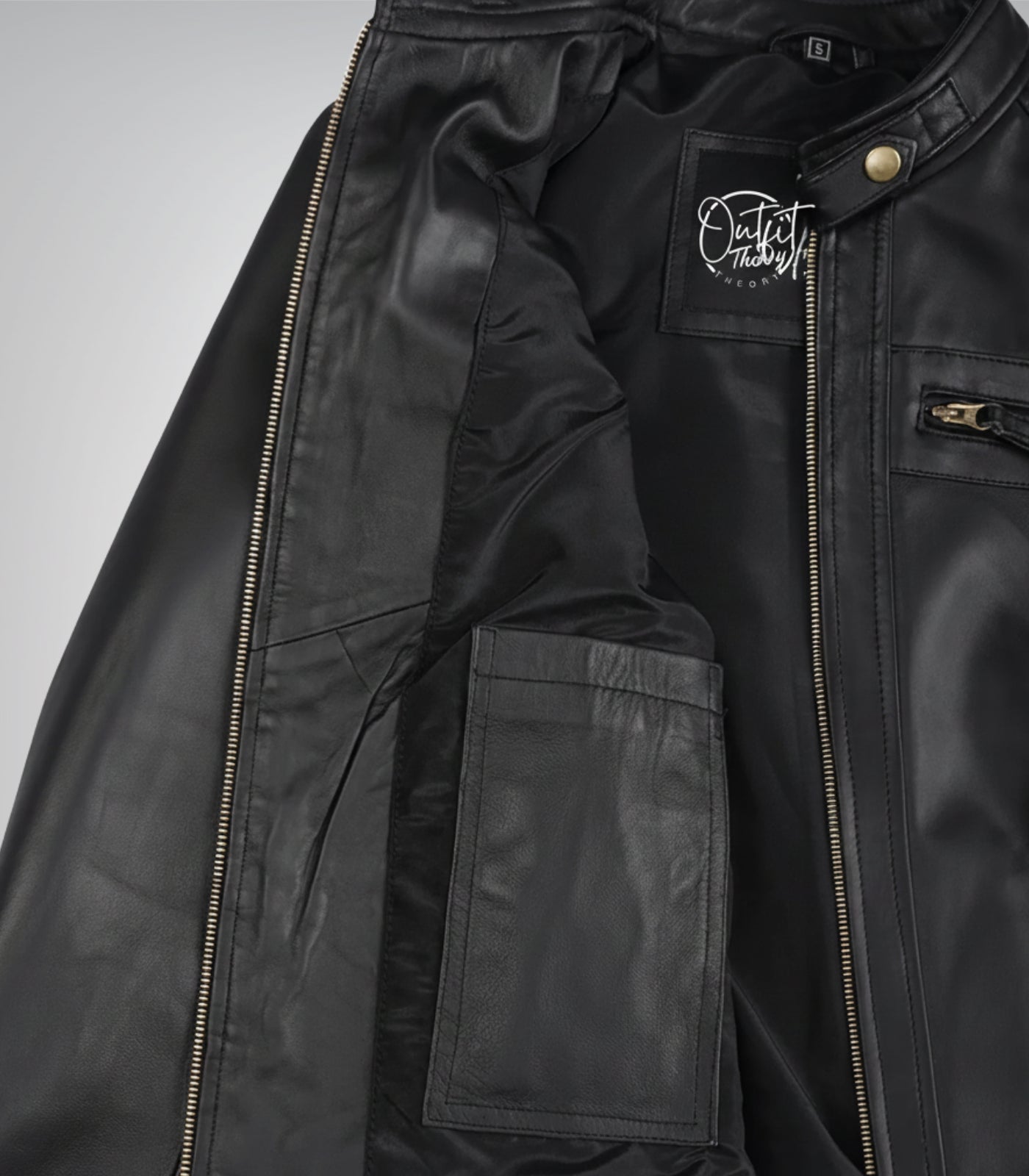 Women’s Black Moto-Style Leather Jacket with Gold Accents
