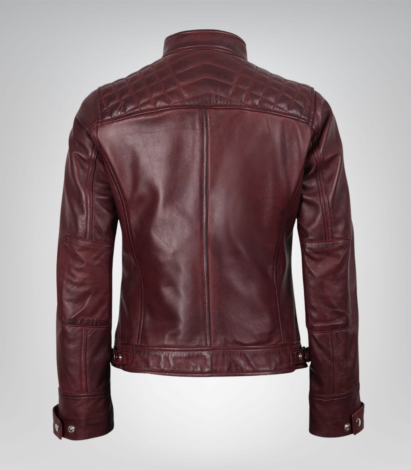 Women’s Burgundy Genuine Lambskin Moto-Style Leather Jacket