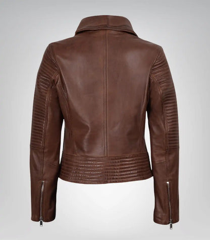 Women’s Asymmetrical Moto Jacket in Cognac Leather