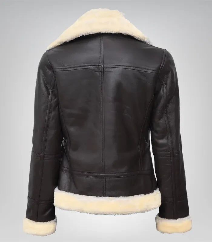 Women’s Dark Brown B3 Shearling Leather Bomber Jacket – Genuine Lambskin