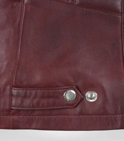 Women’s Burgundy Leather Motorcycle-Style Jacket