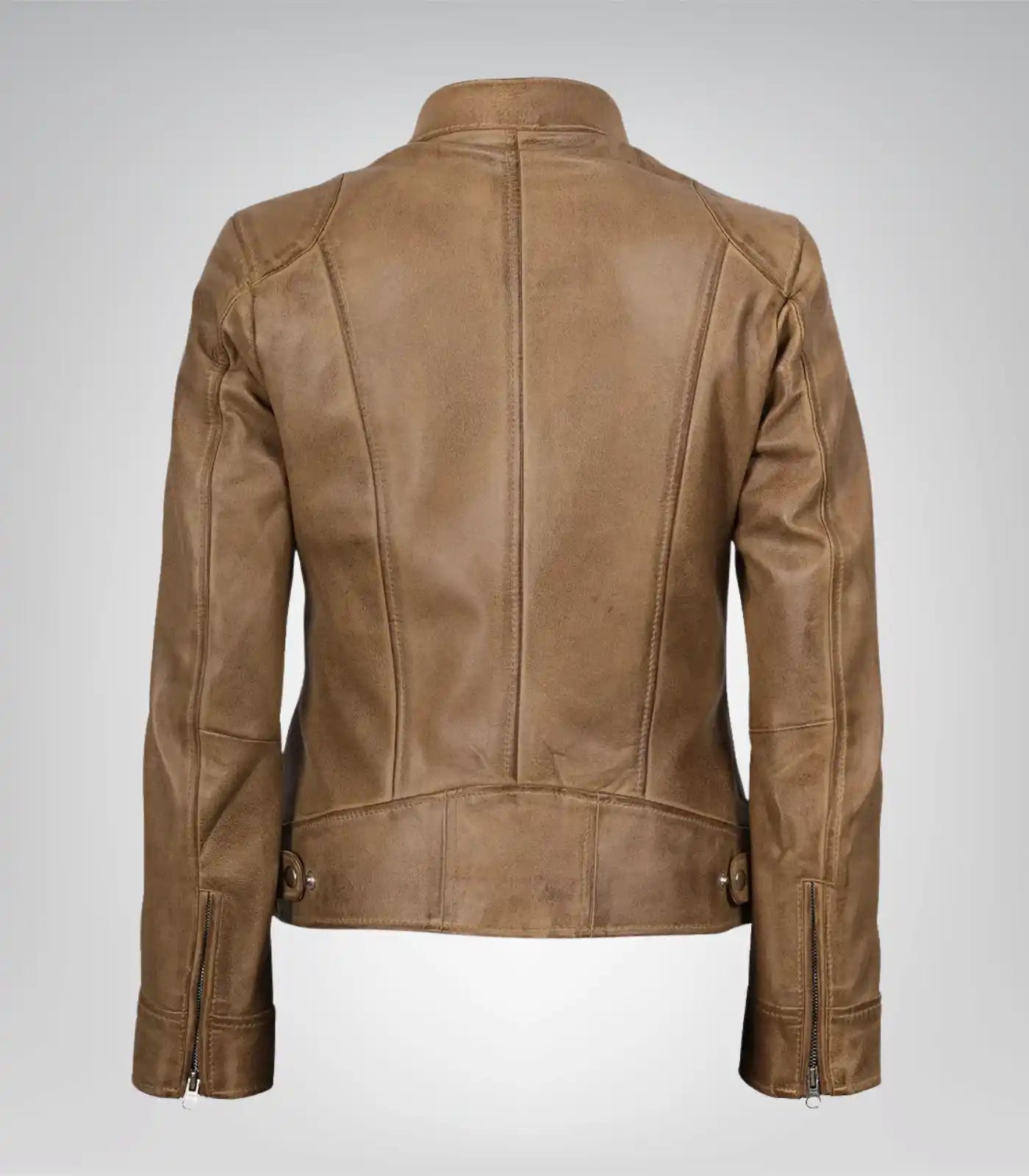 Women's Genuine Camel Leather Motorcycle Jacket