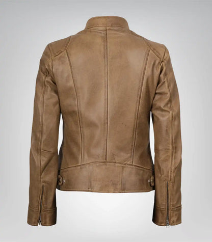 Women's Genuine Camel Leather Motorcycle Jacket