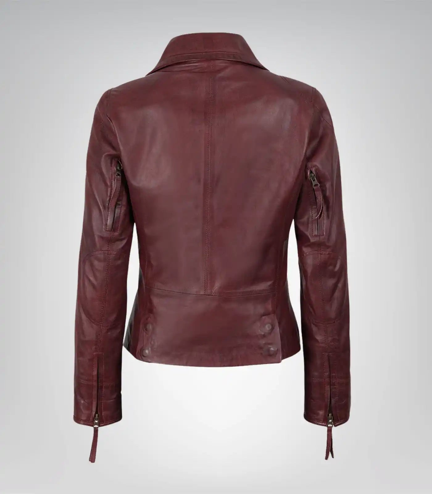 Women's Burgundy Motorcycle-Style Leather Jacket in Real Lambskin