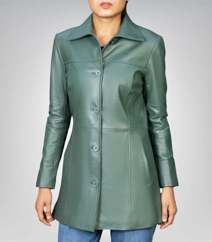 Women’s 3/4 Length Genuine Leather Car Coat – Classic &amp; Elegant Design