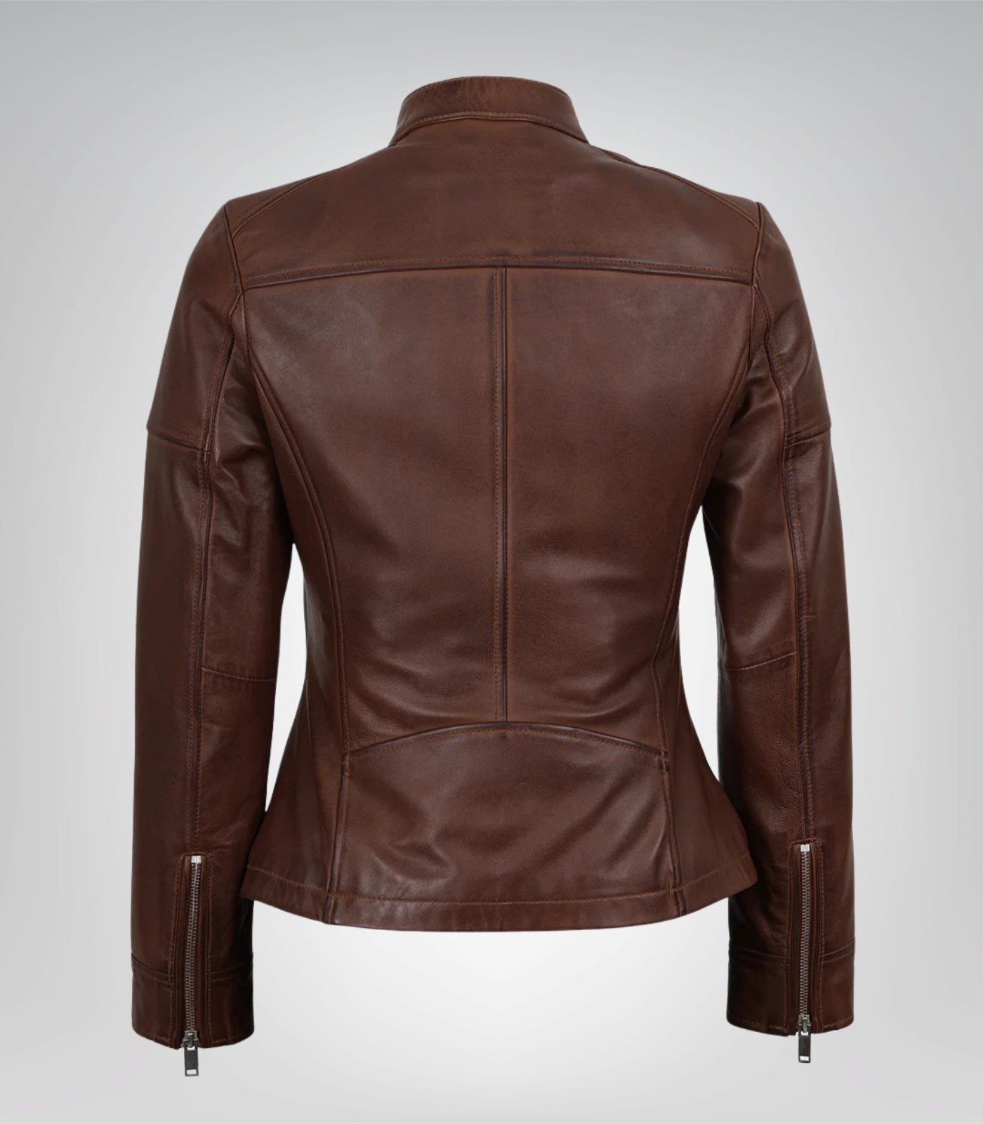 Women’s Genuine Cognac Leather Biker Jacket with Textured Finish