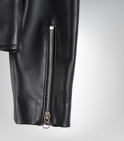 Women’s Genuine Black Leather Jacket in Asymmetrical Biker Design