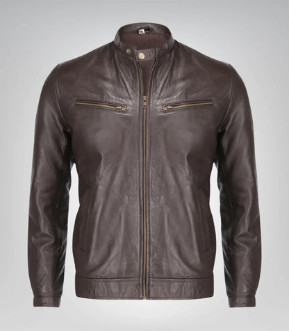 Men’s Brown Pure Sheep Leather Zipper Jacket – Classic & Modern Style