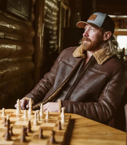 Mens Shearling Brown Bomber Leather Jacket