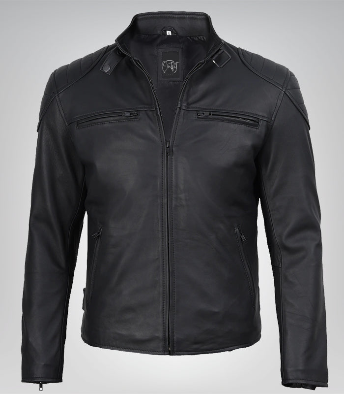Men’s Real Leather Biker Jacket Matte Black Motorcycle Style, 100% Lambskin