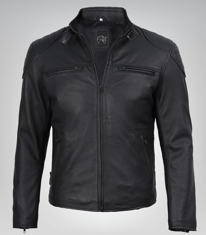 Men’s Real Leather Biker Jacket Matte Black Motorcycle Style, 100% Lambskin