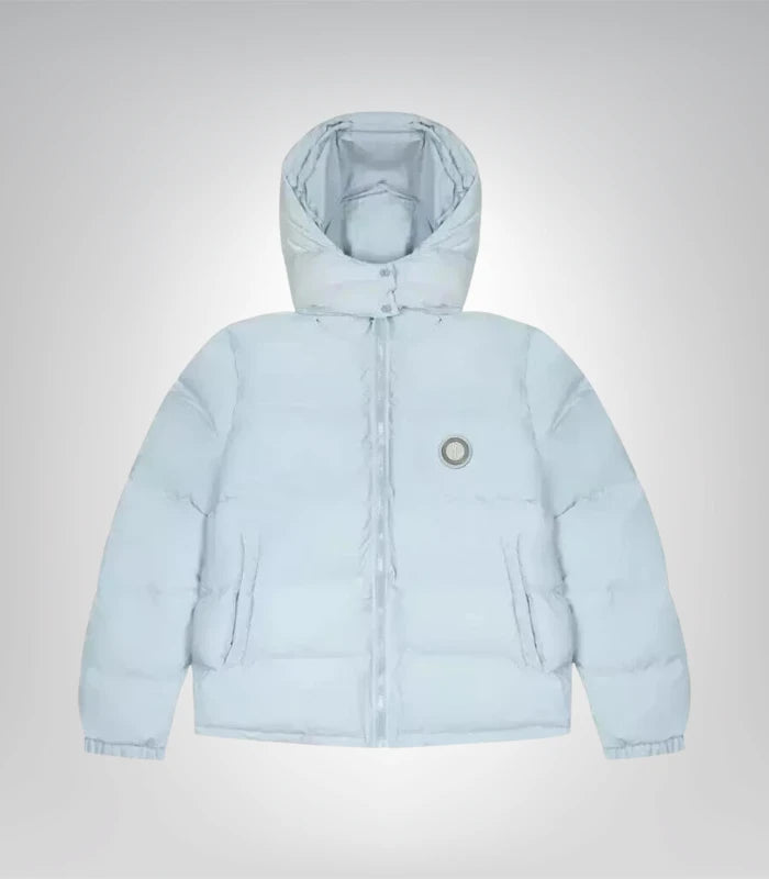 Trapstar Irongate glossy blue puffer coat – removable hood streetwear