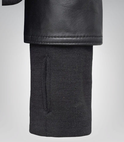 Céleste Women’s Black Bomber Leather Jacket with Detachable Hood