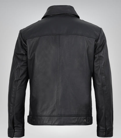 Neville men’s black leather Harrington jacket – genuine lambskin classic design