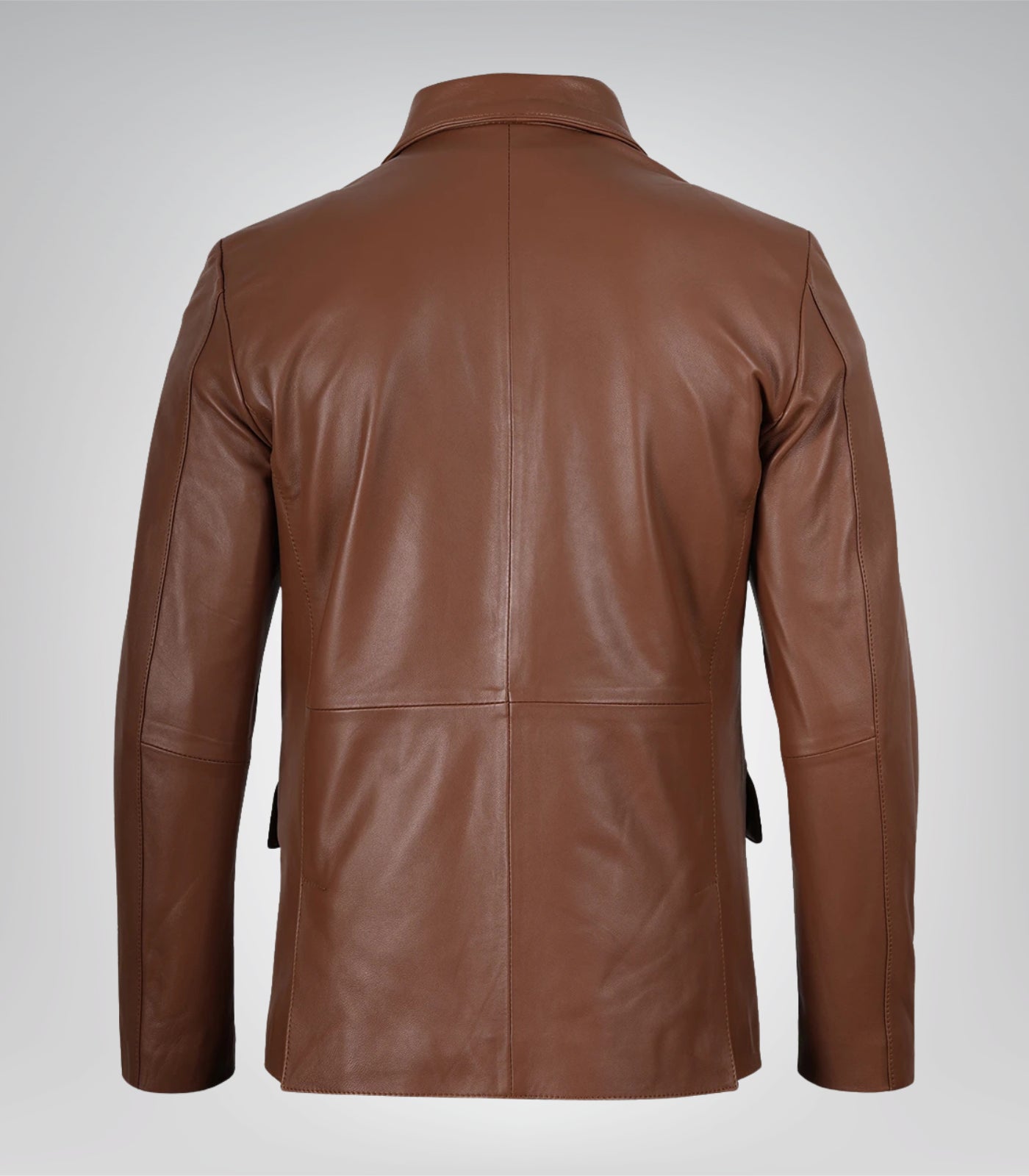 Men’s Cognac Real Leather Two-Button Blazer Jacket