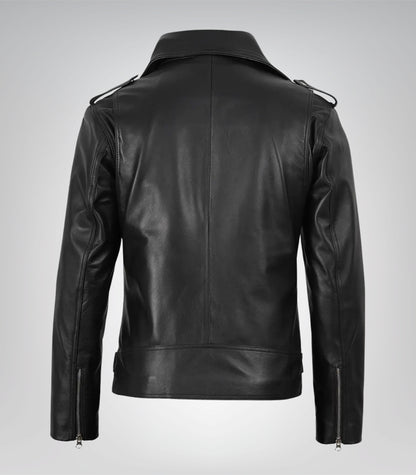 Men’s Black Leather Jacket Featuring Asymmetrical Biker Style