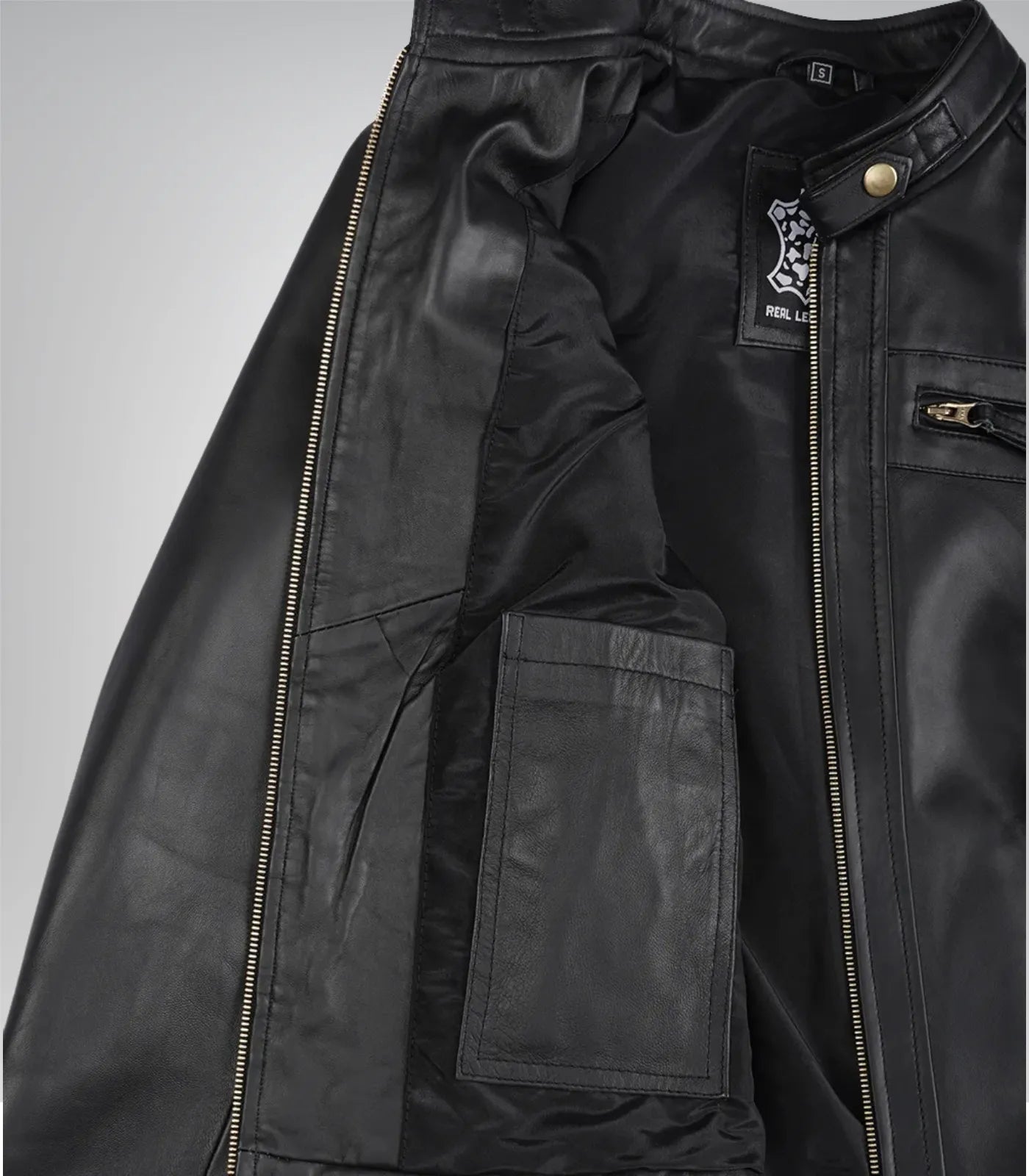 Women’s Black Real Leather Biker Jacket – Premium Lambskin with Golden Details