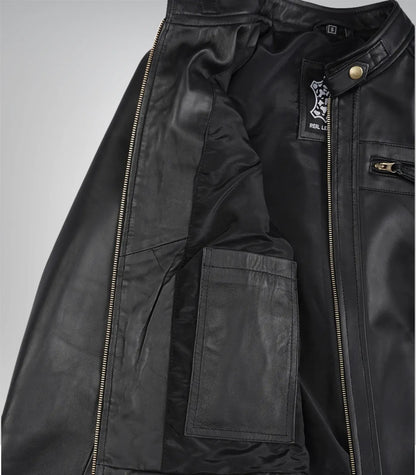 Women’s Black Real Leather Biker Jacket – Premium Lambskin with Golden Details