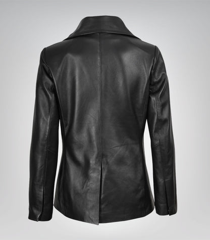 Women’s Double-Breasted Black Leather Coat