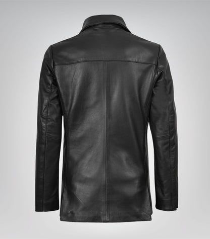 Women’s Two-Button Black Leather Blazer Jacket